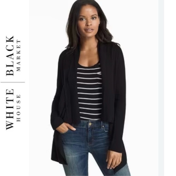 White House Black Market Sweaters - White House Black Market Black Waterfall Open Cardigan